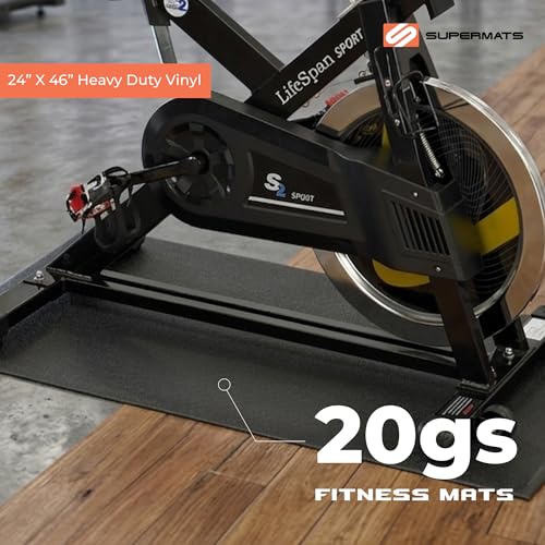 SuperMats Heavy Duty Equipment Non-Slip Mat 20GS | 24" × 46" – Fits indoor cycles, spin bikes, upright bikes, stationary bikes, steppers, and mini ellipticals. - color: Black