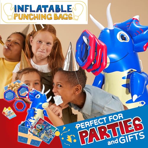 INFLATABLE DUDES Dinosaurs -Kids Punching Bag | Sand-Base | Bop Bag, Pre-filled with Sand, Inflatable Toy, Punching Bag for Kids, Enhanced Bounce-Back Action, Indoor/Outdoor - color: Blue Triceratops | Pre-filled with Sand