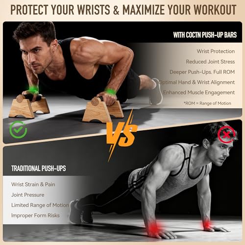 Wood Push up Bar, 2 PCS Parallettes Bars for Men Strength Training, Calisthenics Equipment for Handstand Training
