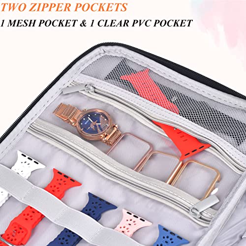 Watch Band Storage Case Watch Band Organizer Bag Watch Band Case and Storage Holder Watch Bands Holder Carrying Case Compatible with 35 Watch Straps and Accessories - color: Pink Leopard
