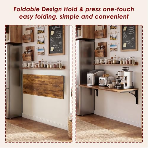 Need Wall Mounted Folding Table, 36x20 Inch Fold Down Wall Mount Desk Heavy Duty Small Folding Wall Table for Laundry, Home Office, Small Apartments, Rustic Brown & Black Frame - color: Rustic Brown Desktop & Black Shelf Brackets, size: L36" * W20"