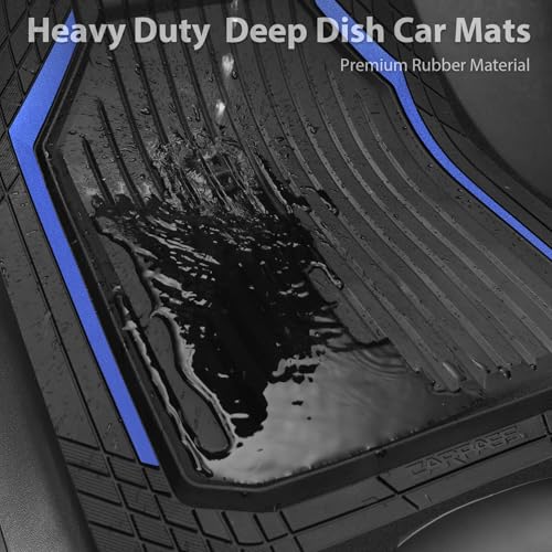 CAR PASS Heavy Duty Rubber Floor Mats for Car, Waterproof Liner Deep Dish Car Mats Full Sets, Universal Trim to Fit for SUV Truck Sedans Vans, All Weather Automotive Floor Mats 3pcs, Black Blue - color: Blue Black