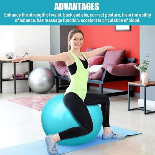 Leyndo 4 Pcs 26 Inch Yoga Exercise Ball Pilates Pregnancy Birthing Fitness Ball with Quick Pump Anti Burst for Improved Posture, Balance, Yoga, Pilates, Training - color: Turquoise Color