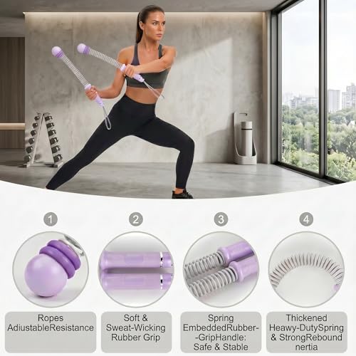 Cordless Ropeless Battle Ropes for Home Gym | Adjustable Portable Battle Ropes with Storage Bag, Exercise Equipment for Strength Training Men& Women,Purple