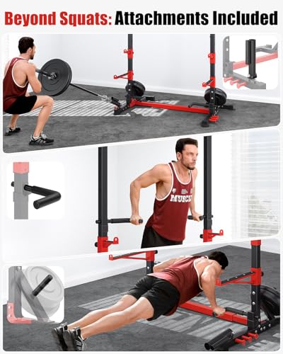 YOLEO Smith Machine & Squat Rack Combo, Multi-Functional Power Racks with Adjustable Width & Pull-Up Bar, Cable Crossover Power Cage, Independent Dual-Pulley System for Home Gym Garage Basement - style: Squat Rack Combo（Extended Squat Rack + 880LB Weight