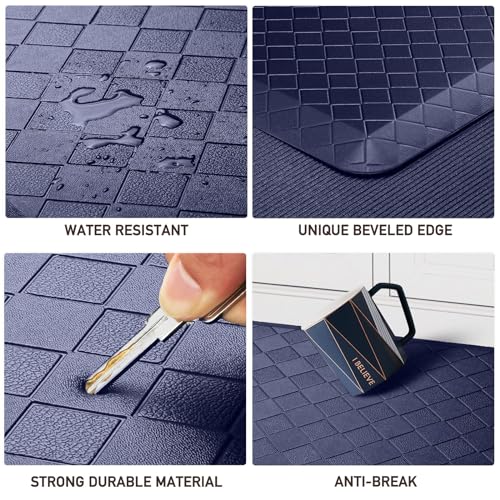 HappyTrends Kitchen Floor Mat - 4/5 Inch Thick Anti-Fatigue Kitchen Rug,Waterproof Non-Slip Kitchen Mats and Rugs Heavy Duty Ergonomic Comfort Rug for Kitchen,Office,Sink,Laundry,(22"x54", Blue) - color: Blue, size: 54"L x 22"W x 0.8"Th