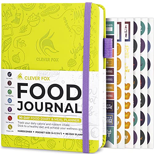 Clever Fox Food Journal Pocket - Daily Food Diary, Meal Planner to Track Calories & Nutrients, Weight Loss Tracker Notebook, 4x5.5” (Neon Yellow) - color: Neon Yellow, size: Pocket (4.0'' x 5.5'')