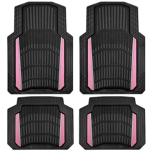 CAR PASS Heavy Duty Rubber Car Floor Mats, Deep Waterproof Car Floor Mats All Weather, Aluminum Film Floor Mats for Cars Non-Slip Universal Trim to Fit for SUVs Trucks Sedans Vans, Black Pink Metallic - color: Black Pink