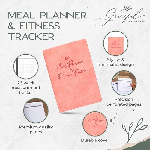 Graceful by Design Meal Planner and Fitness Tracker - Plan Workouts in our Fitness Journal for Women - Track Macros in our Food Journal for Women Weight Loss - Tear and Track with Perforated Pages - color: Pink
