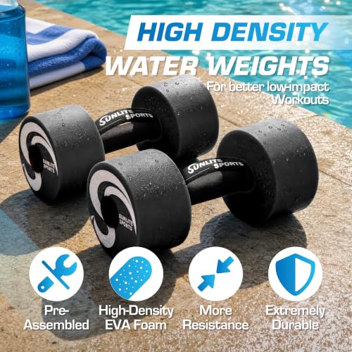 Sunlite Sports Water Weights Pool Exercise Dumbbells, Water Aerobic Equipment, High-Density EVA-Foam Dumbbell with Handle Strip, Aqua Therapy, Pool Fitness, Water Exercise, Set of 2 - color: Black Performance, size: X-Large