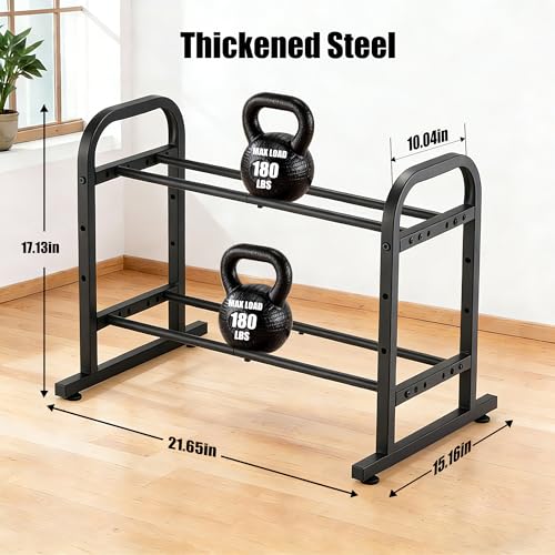 facka 2-Tier Dumbbell Rack Stand Only, Weight Rack for Home Gym | 360 Lbs Capacity, For Hex Dumbbells and Kettlebells, 3-Level Width, Adjustable Height, Non-Slip Feet