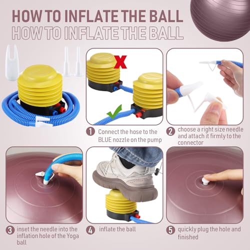 Leyndo 4 Pcs 26 Inch Yoga Exercise Ball Pilates Pregnancy Birthing Fitness Ball with Quick Pump Anti Burst for Improved Posture, Balance, Yoga, Pilates, Training - color: Rose Color
