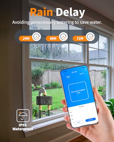 Diivoo Brass WiFi Sprinkler Timer 2 Zone for Garden Hose Remote Control | Smart Water Timer Compatible with Alexa and Google Home,12 Irrigation Plans,Rain Delay & Manual Watering for Garden,Lawn,Yard - size: 2 Outlets
