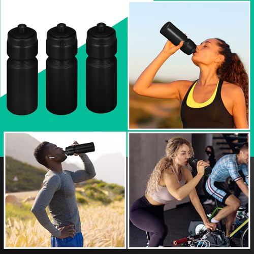 Sunnyray 10 Pcs Squeeze Sports Water Bottle 23 oz Reusable Blank Plastic Sports Water Bottle with Pull Top Cap for Adults Fitness Bike, Dishwasher Safe(Black) - color: Black