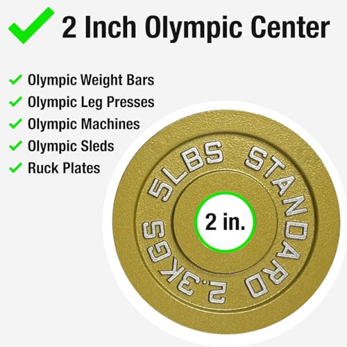 Gold Finish Olympic Steel Plates - Pairs and Sets 2 Inch Barbell Standard in Premium Gold for Weight Lifting - color: 155lb Set