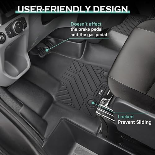 KARPAL Floor Mats for 2015-2021 Ford Transit 150/250/350/350HD w/Carpet Flooring (No Fit Transit Connect), Custom Fit TPE All Weather Ford Transit Accessories Front Floor Liner - style: 2015-2021 | For Ford Transit | Front Row