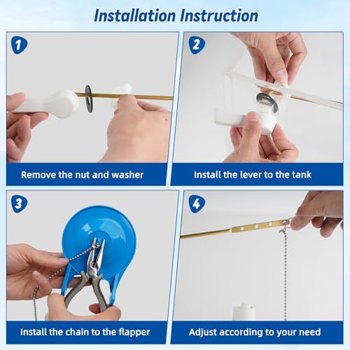Hibbent Universal Front Mount Metal Toilet Handle Replacement Kit, Brass Toilet Tank Flush Lever with Stainless Steel Adjustable Flapper Chains for Most Toilets, White - color: White, style: Front Mount