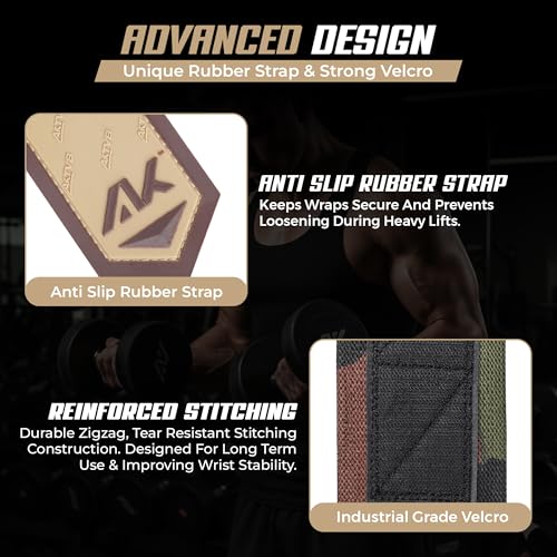 AKTV8 Wrist Wraps for Weightlifting, 18"&24" Heavy Duty Stiff Wrist Support | 3inch Wide Firm Elastic, Reinforced Thumb Loop, Built for Heavy Bench Press, Overhead Press, Powerlifting & Strength Training - color: Camouflage, size: 18 Inches