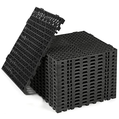RITOLLO Modular Interlocking Cushion Drainage Floor Tiles, 16-Pack 11.8"x11.8" PVC Raised Non-Slip Interlocking Mats with Drain Holes for Deck, Pool, Garage, Shower, Patio, Bathroom, Sauna, Yard - color: Black, size: 16-Pack