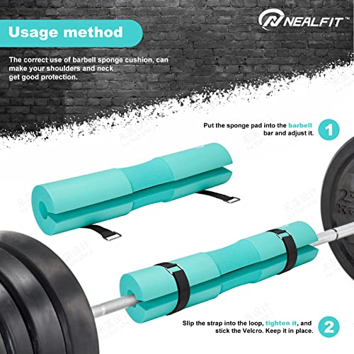 NEALFIT Barbell Pad Squat Pad for Squats—Squat Bar Pad—Great for Weightlifting,Lunges and Hip Thrusts—Foam Sponge Pad—Fit Standard and Olympic Bars Perfectly - color: Mint Green