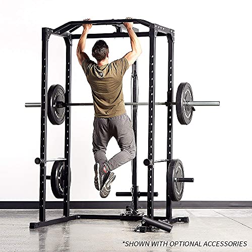 REP Fitness PR-1100 Power Rack - 700 lbs Rated Lifting Cage for Weight Training - color: Black, style: Power Rack + Dip Attachment + Lat Pulldown + Landmine Attachment