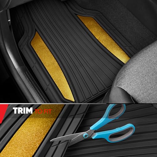 Motor Trend ChromeTech Car Floor Mats Full Set - Durable Rubber Floor Mats for Cars with Two Tone Accent, All Weather Interior Protection for Front and Rear with Non-Slip Backing, Black/Gold - color: Black & Gold