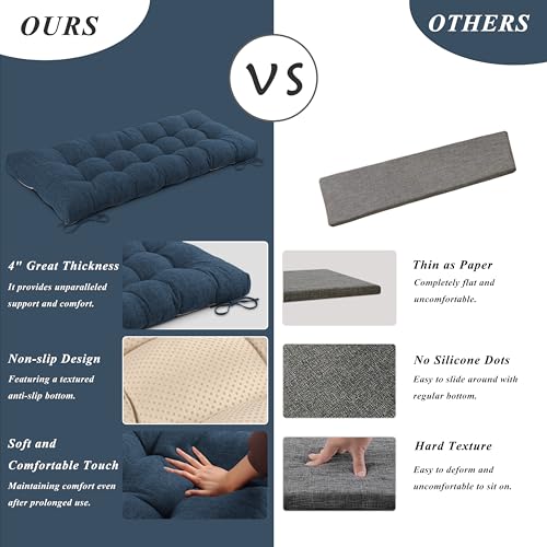 Indoor Bench Cushion for Indoor Furniture 48"x19" Navy 1 Pc | Thick, Stay in Place, Textured Fabric, for Entryway Window Shoe Storage and Kitchen Bench, Comfort Sitting, Upgrade Decor - color: Navy
