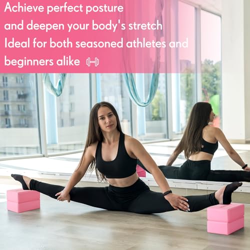 RoundFunny 4 Pack Yoga Blocks Non Slip Pilates Brick Foam Blocks Pilates Dance Gymnastics Workout Fitness Props Tool for Stretching Meditation and Exercise - color: Pink