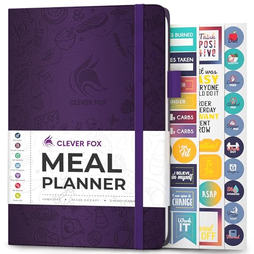 Clever Fox Weekly Meal Planner - Weekly & Daily Meal Prep Journal with Shopping and Grocery Lists for Menu Planning, Healthy Diet & Weight Loss Tracking, Lasts 1 Year, Undated, A5 - Purple - color: Purple