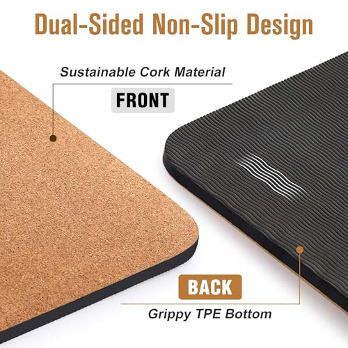 Umineux Cork Yoga Mat 1/4 & 2/5 Inch Thick 72 x 26 in | Thick Cork and TPE Non Slip Yoga Mats for Women Men, Sweat Proof, Sustainable, Great for Hot Yoga & Workouts - color: Brown, size: 10MM