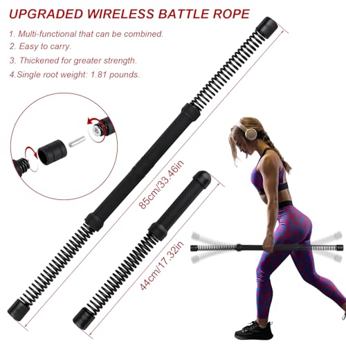 Ropeless Battle Ropes for Home Gym with Non-Slip Gloves, 2Pcs Portable Cordless Home Gym Equipment，Weighted Ropeless Battle Ropes for HIIT Workouts, Cardio, Muscle Training (Black) - color: Black