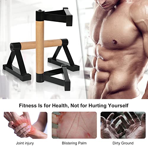 Wood push up bars Parallettes bars Anti-slip Handstand Bars for Calisthenics, Fitness, Floor workouts Solid Wood with Sturdy Metal Bracket, Support 500 lbs - color: Black