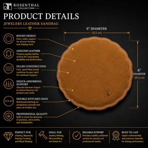Rosenthal Collection Leather Sandbag for Jewelry Making - 6" Metal Forming, Engraving, & Silversmithing Pad - Round Sack Leather Sand Bag - size: 6 Inches