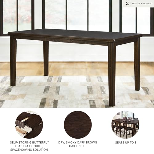Signature Design by Ashley Wood Counter Height Extendable Dining Table | Durable hardwood & oak veneers, Space-saving 18-inch self-storing butterfly leaf, Seats up to 8 guests, Haddigan Series - color: Dark Brown, style: Counter Height Table