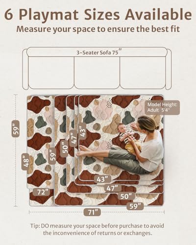 Blissful Diary Baby Play Mats for Floor, 72x48 Inch Extra Thicker & Large Soft Cushioning Foam Playmats for Babies and Toddlers, Foldable Washable Baby Crawling Mat for Playpen, Boho Design - color: Boho, size: 72" X 48"