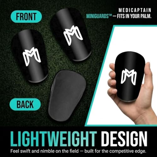 MediCaptain MiniGuards - Mini Shin Guards for Soccer Players - Tiny Shin Pads for Men, Women, Teens - Miniature Shin Guards 3.9 x 2.4 inch - Perfect for High Level Soccer Athletes - color: Black