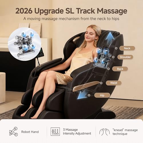 Real Relax Upgraded 2D SL-Track Massage Chair,Recliner Full Body Zero Gravity with 8 Auto Modes and Upgraded LCD Screen,Added Voice Broadcast,Headrest Cushion,Child Lock and Pause Button,Dark Brown - color: Dark Brown