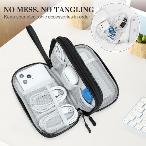 FYY Electronic Organizer, Travel Tech Pouch, Cable Organizer Black Quilted | Wrist Strap, Waterproof, Double Layers Portable Electronics Travel Carrying Case for Cord, Charger, Daily Business Trips Use - color: Black Quilted, size: Small