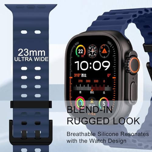 Ocean Silicone Sport Band - Compatible With Apple Watch Ultra 2/Ultra 49mm 45mm 44mm for Men Women, Breathable Soft Waterproof Strap for iWatch Series 10 46mm SE/9/8/7/6/5 - color: Ocean/Midnight Blue