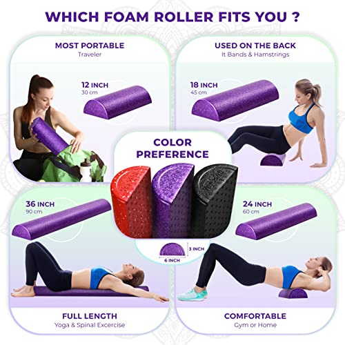 Yes4All High-Density EPP Half Round Back Roller Foam, Exercise Foam Roller for Yoga, Pilates & Stretching - 12, 18, 24, 36 inch - color: Purple, style: 36 inch