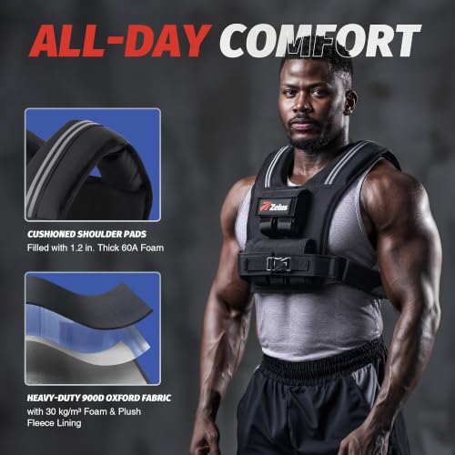 ZELUS Weighted Vest Men, 23lbs/36lbs/45lbs Adjustable Weight Vest with 10/16/20 removable Iron Weights and Reflective Strips, No-Bounce Design for Strength Training, Running, HIIT & Calisthenics - size: 23LB