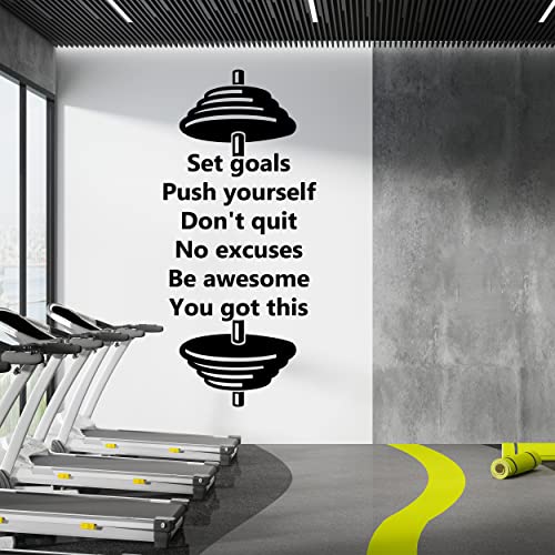 Custom Vinyl Lettering Decal with Text Written Between Ends of Barbell - Custom Text for Gym Home Fitness - Customized Wall Decals Workout Room with Your Text - color: Dec 19