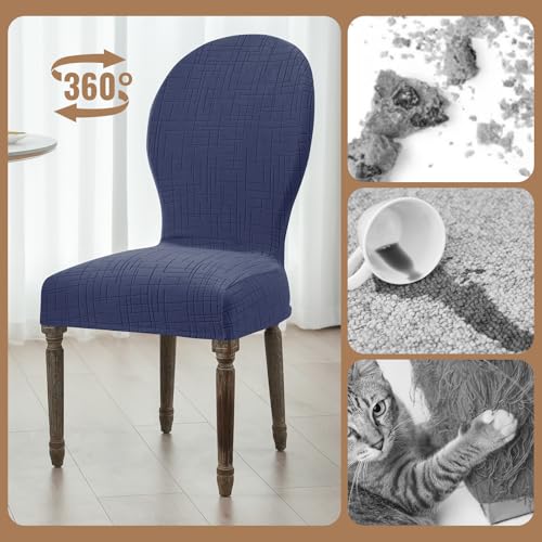 Round Back Dining Chair Cover Set 2/4/6, Curved Back Chair Covers Stretch Armless Dining Chair Slipcovers Mid Century Modern Chair Seat Protector for Kitchen, Home and Banquet (Navy Blue, Set of 2) - color: 2-navy Blue, size: Set of 2