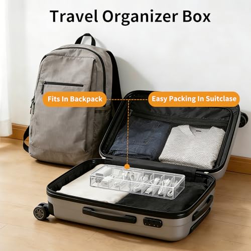 2 Pack Cable Organizer Box with Lid - Stackable Charger Cord Storage Organizer with 20 Wire Ties - Adjustable Compartments Phone Cables Wire Management Box for Drawer Desk Office Home Accessories - size: 2 Pack