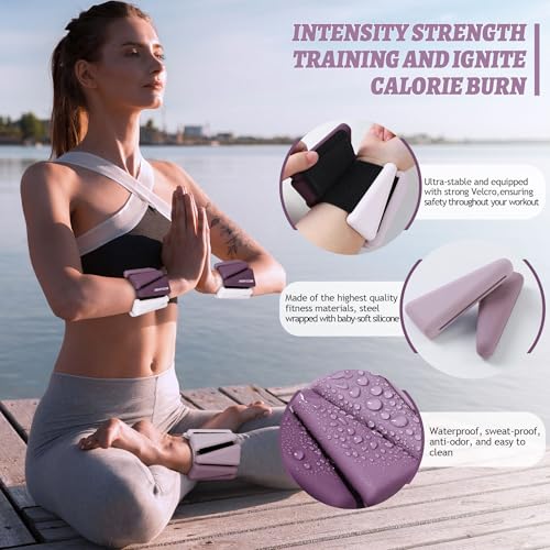 BECOJADDE Ankle Weights for Women Wrist Weights Set of 2 (1 lb/2 lb Each) Adjustable Arm Leg Weight for Womens Men Suitable for Walking Swimming Running Pilates Yoga Gym - color: Deep Plum, size: 4lb Pair (2lb Each)