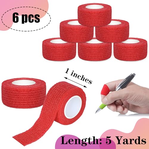 6 Pack 1 Inches Self Adhesive Bandage Wrap Breathable Cohesive Bandage Elastic Tape for Pets, Athletic, Sports, Wrist, Knee, Ankle(5 Yards Per Roll, Red) - color: Red, size: 1 Inch
