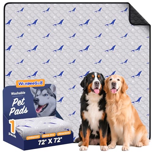 Washable Dog Pee Pads, Non-Slip Waterproof, 72 x 72 in, 1 Pack, Dolphin | Super absorbent, waterproof and non-slip; washable, reusable dog pads for crates, playpens, floors, furniture and travel - color: Dolphin Pattern, size: 72"x72"(Pack of 1)