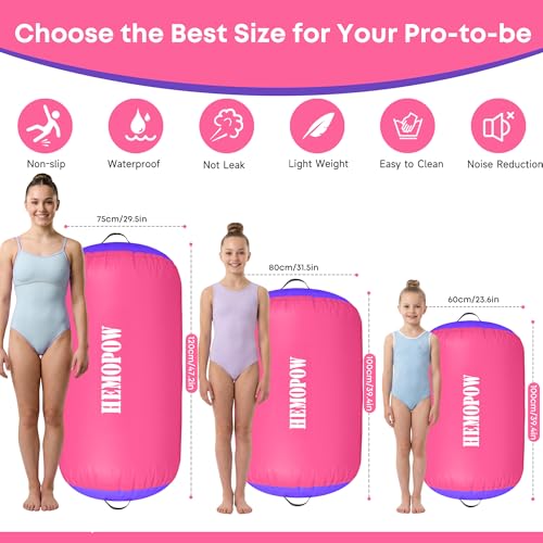 Inflatable Gymnastics Air Barrel Roller with Electric Pump, Heavy Duty PVC Tumbling Barrel Back Handspring Trainer, Air Tumble Track Mat for Home Gym, Cheerleading, Yoga Practice - color: Pink & Purple, size: 3.3'L x 2'D