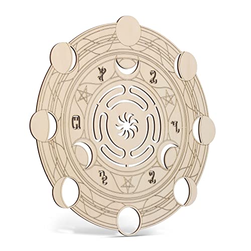 Fourth Level MFG 12" Hecate's Wheel, Ancient Greek Wood Wall Art, Moon Goddess Symbol, Wiccan Home Decoration for Yoga and Meditation, Good Spiritual Energy Altar Decor, Chakra Crystal Grid