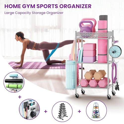 Yoga Mat Storage Rack, Home Gym Storage Rack, VOPEAK Workout Storage for Yoga Mat, Foam Roller, Gym Organizer Gym Equipment Storage for Home Exercise and Fitness Gear - color: GRAY